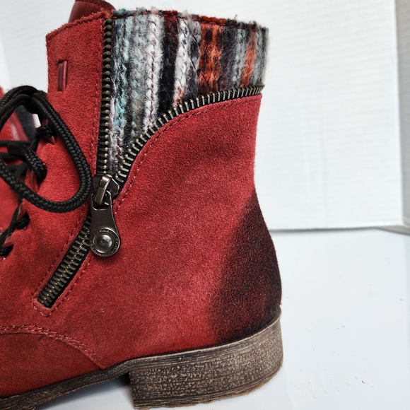 Rieker Red Suede Knit Accent 70840 Boots Size 37 - Picture 5 of 14
